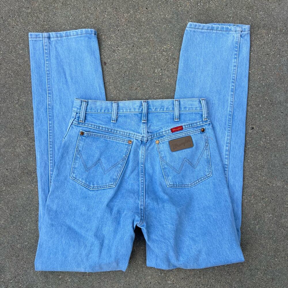 Vintage 90s Wrangler 14 MWZCB light wash high-rise wedgy fit cowgirl jeans 11x34